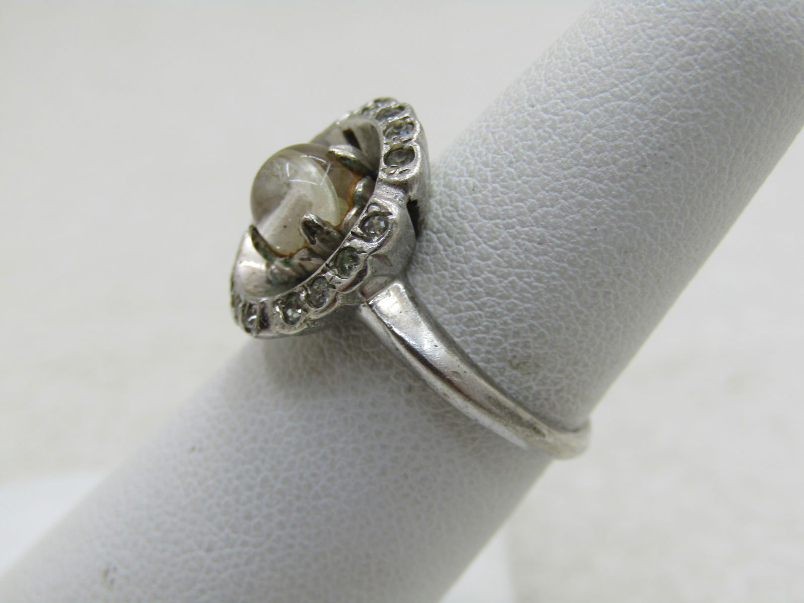 Vintage Sterling Uncas Clear Stone Ring, Art Deco, Sz. 6, Halo (NL) - 8