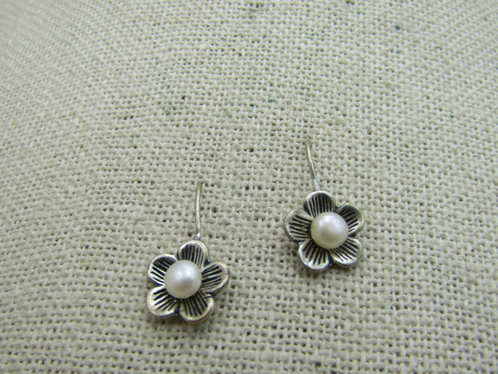 Vintage Sterling Blossom Drop Earrings, 4mm Cultured Pearl - 2