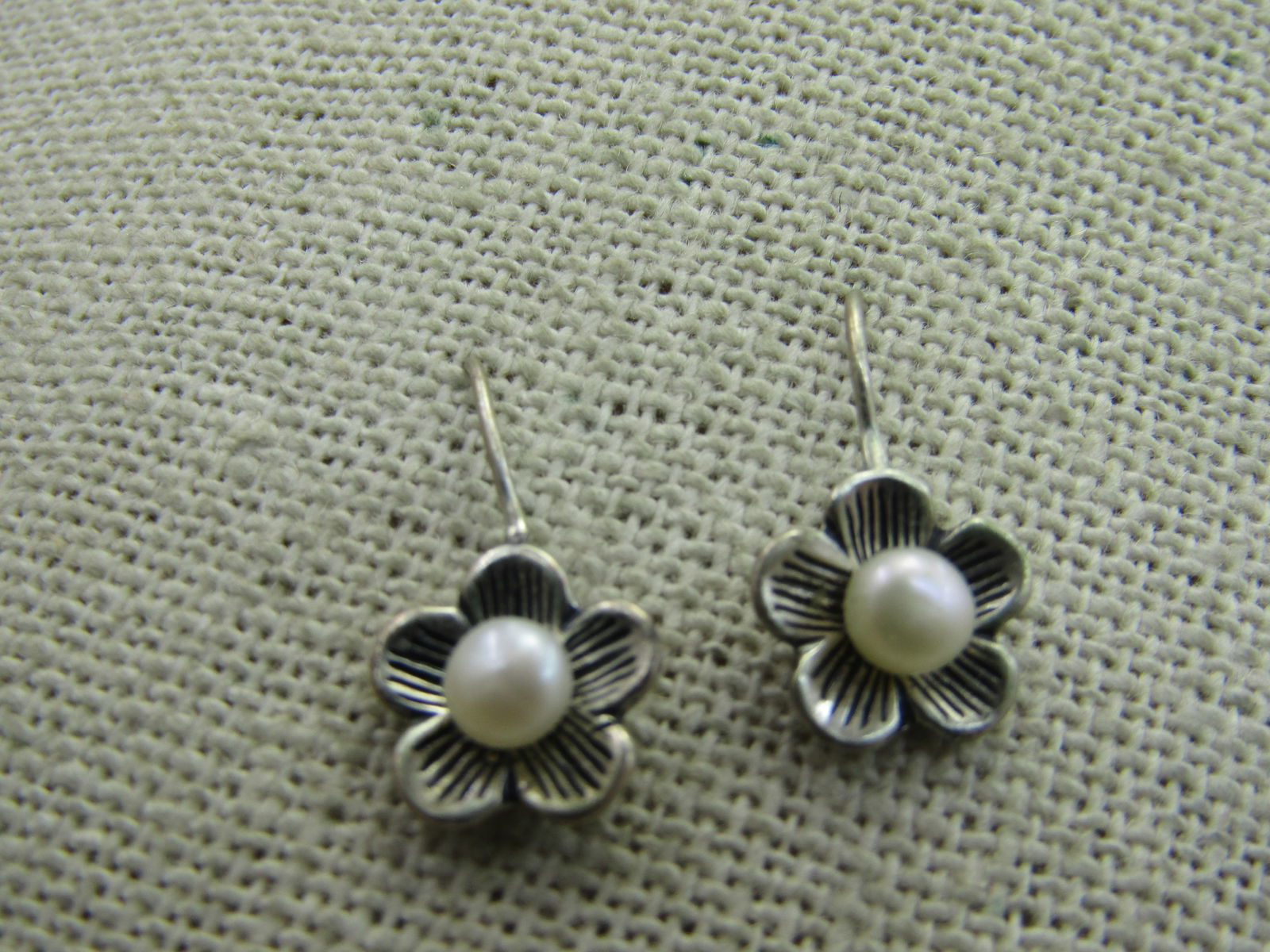 Vintage Sterling Blossom Drop Earrings, 4mm Cultured Pearl - 4