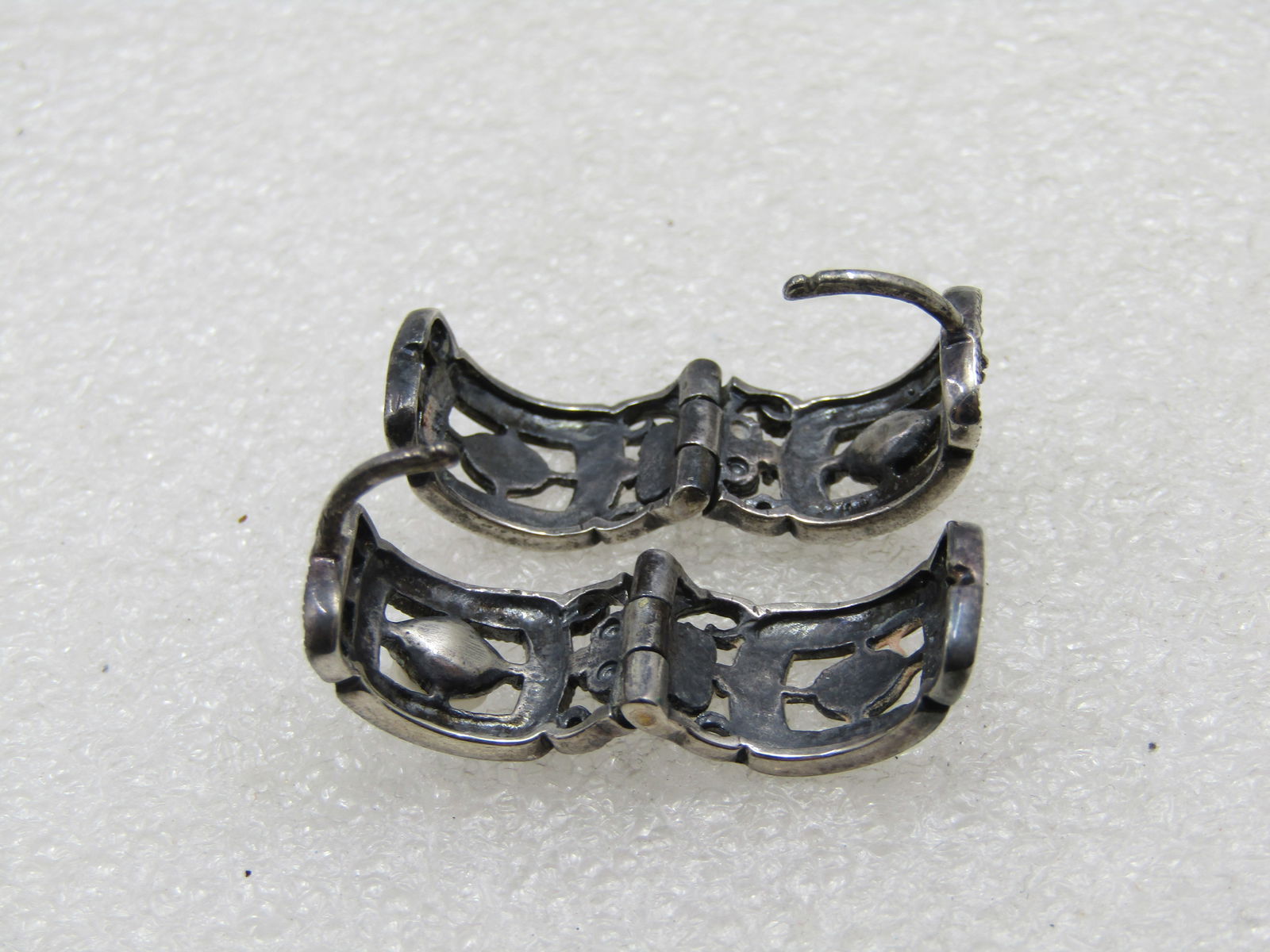 Vintage Sterling Faux Pearl Marcasite Earrings, Hoop Pierced - 6