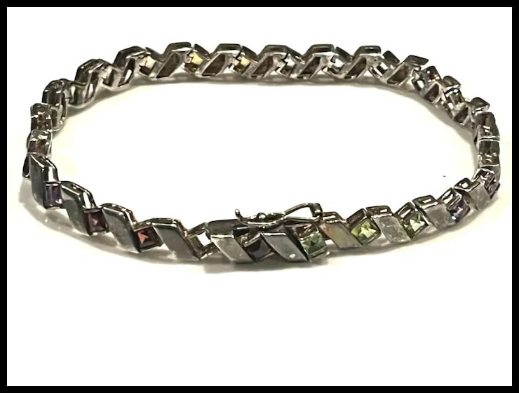 Vintage Sterling Silver Colorful Origami Bracelet - 6