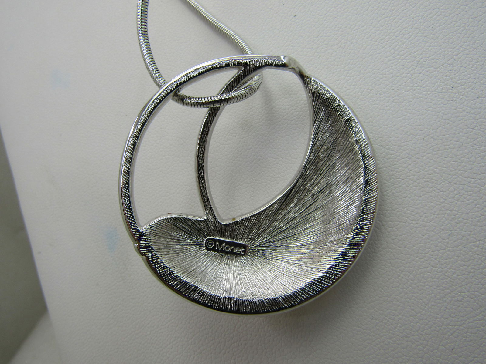 Vintage Tan Enameled Monet Neckace Earrings Set, 1960's Modern, 28" Snake Chain - 5