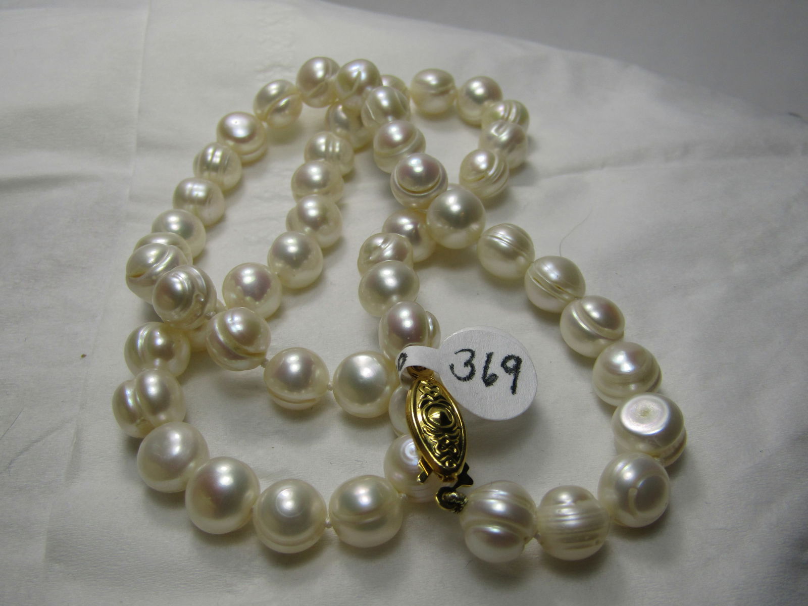 18" White Freshwater Potato Pearl Necklace, Gold Tone Filigree Clasp, 7.7mm to 8.5mm - 2