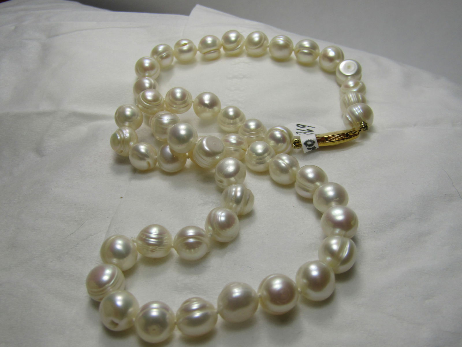 18" White Freshwater Potato Pearl Necklace, Gold Tone Filigree Clasp, 7.7mm to 8.5mm - 4