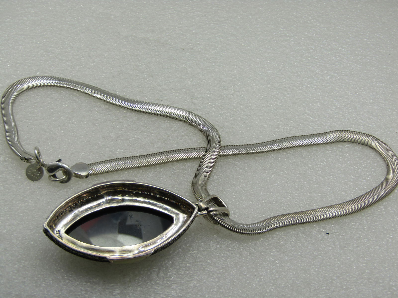 Sterling Faux Marcasite & Onyx Rhinestone Pointed Necklace, Enameled Accents, 18" - 6