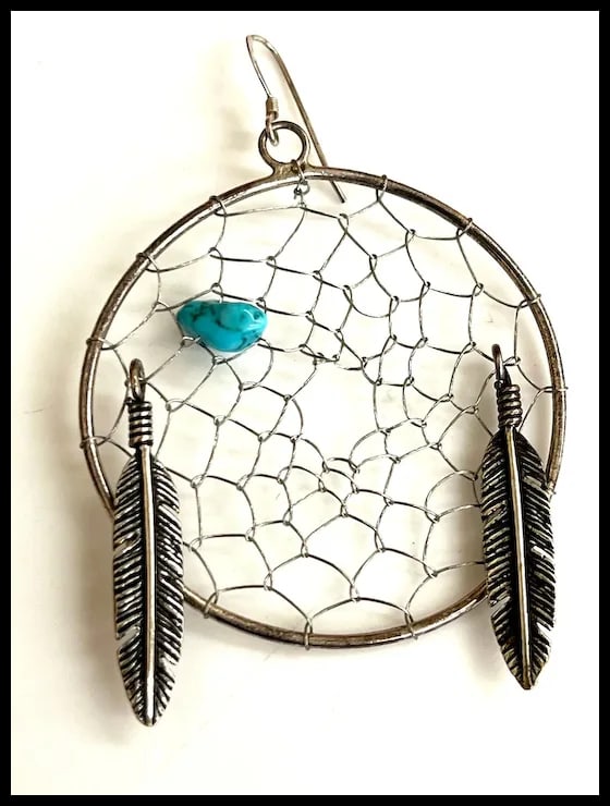 Vintage Native American Oversized Sterling Silver Dream Catcher Earrings - 3