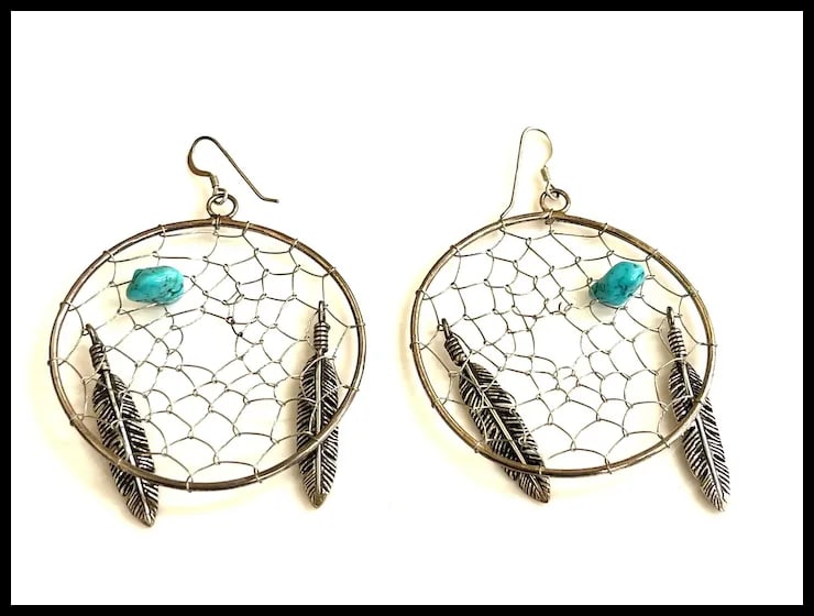 Vintage Native American Oversized Sterling Silver Dream Catcher Earrings - 4