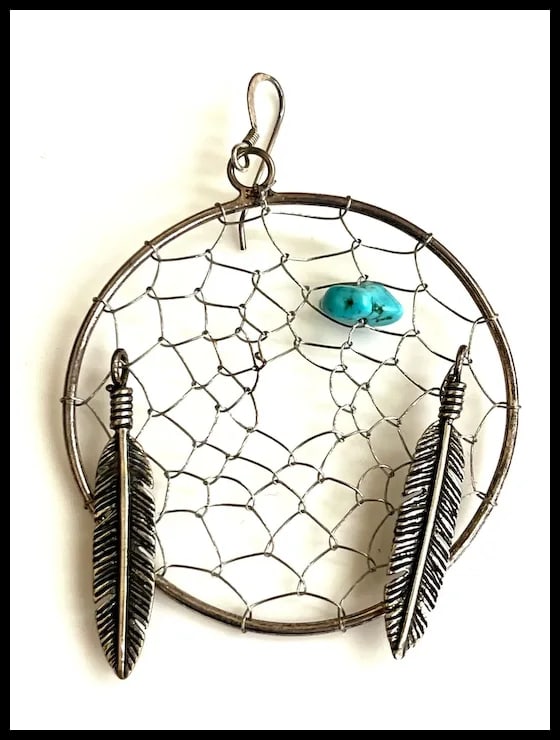 Vintage Native American Oversized Sterling Silver Dream Catcher Earrings - 5