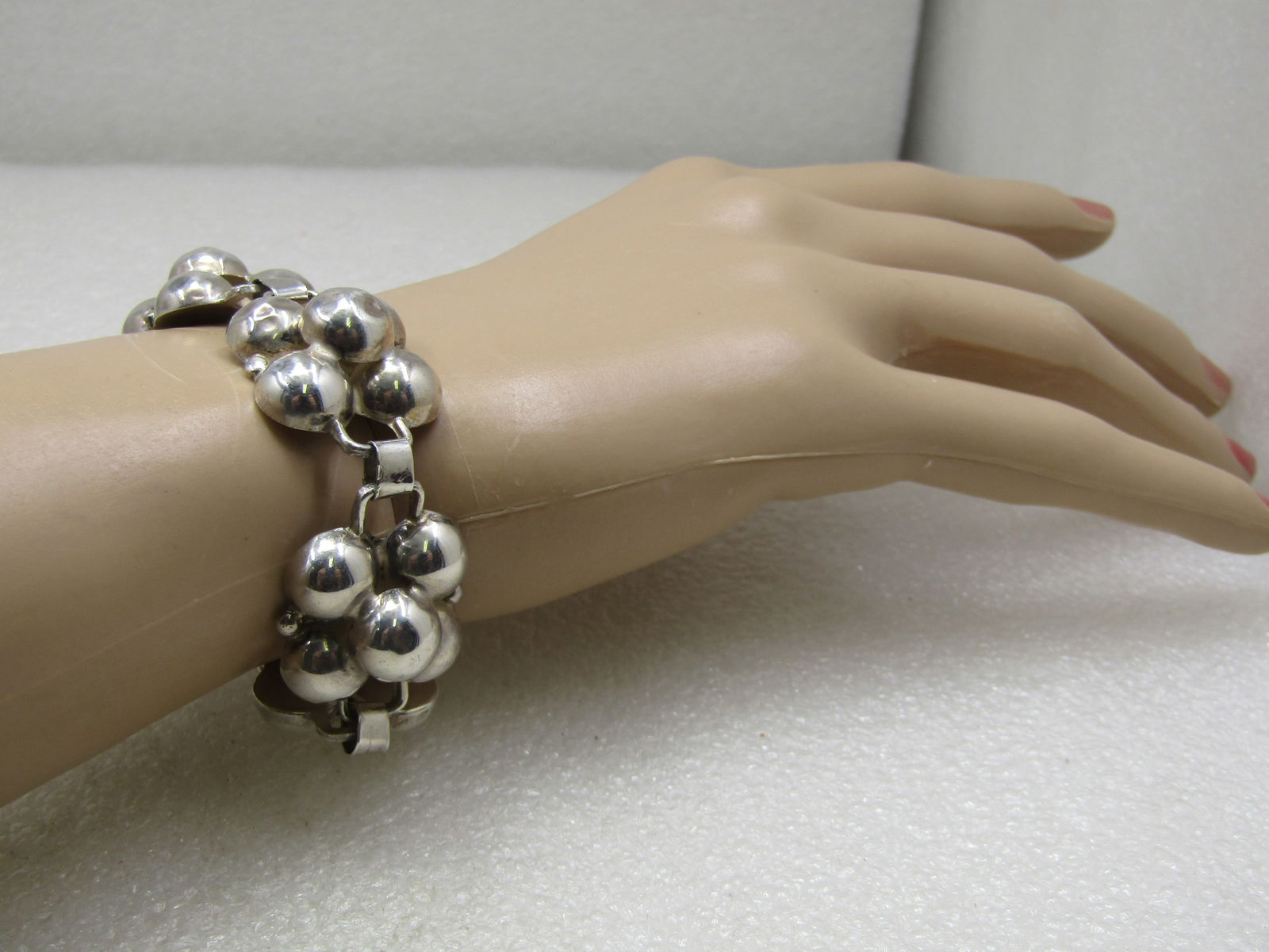 Vintage Sterling Silver Half Ball Link Bracelet, 8", Appx. 24.86 Gr. - 7