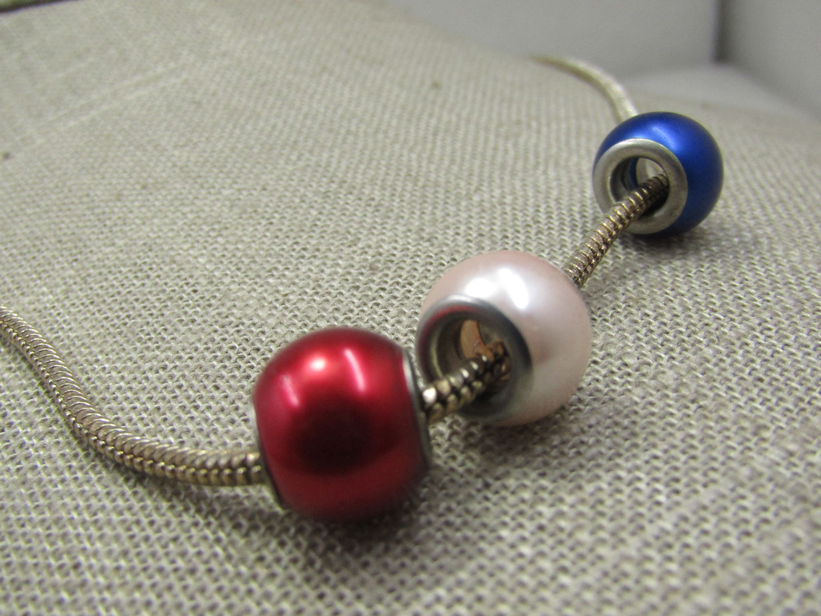 Red, White, & Blue Pearly Slide Bead Serpentine Necklace, 20" - 4