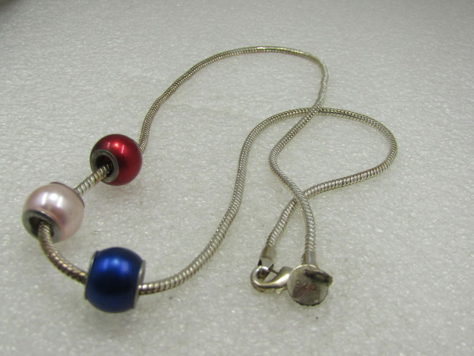 Red, White, & Blue Pearly Slide Bead Serpentine Necklace, 20" - 5
