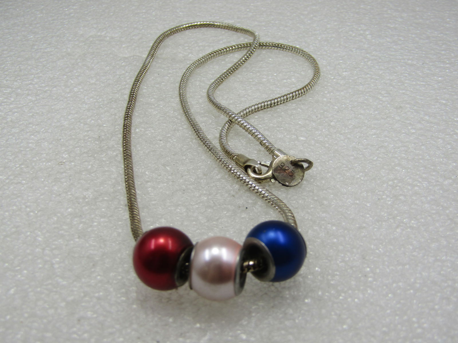 Red, White, & Blue Pearly Slide Bead Serpentine Necklace, 20" - 6