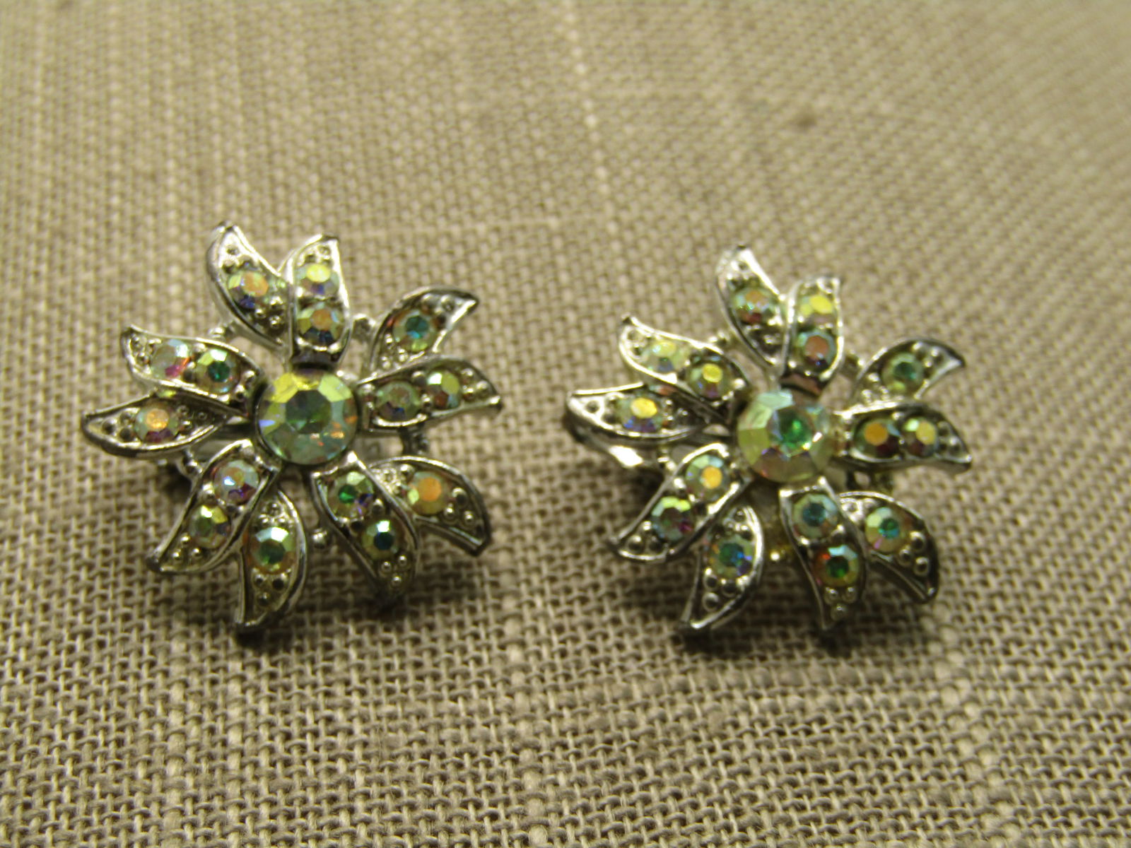 Vintage Aurora Borealis Rhinestone Earrings, Sarah Coventry Clip, 1", 1960's-1970's - 3