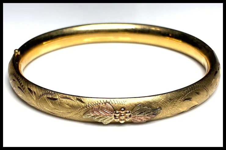 Vintage Carl Art 14k GF Bangle Bracelet with Leaf Detail - 2