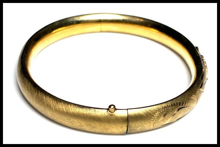 Vintage Carl Art 14k GF Bangle Bracelet with Leaf Detail - 4