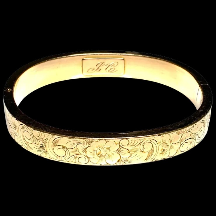 Vintage F&D Gold Filled Etcged Bangle Bracelet with the Initials JC Inside (1 of 7)