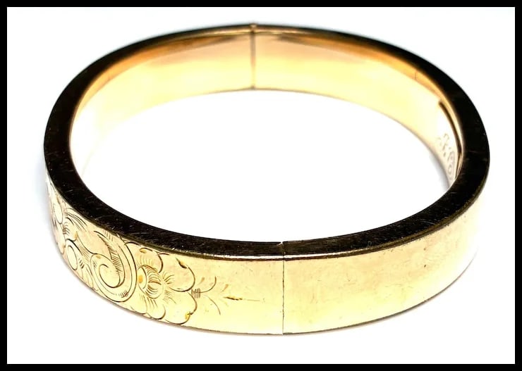 Vintage F&D Gold Filled Etcged Bangle Bracelet with the Initials JC Inside - 3