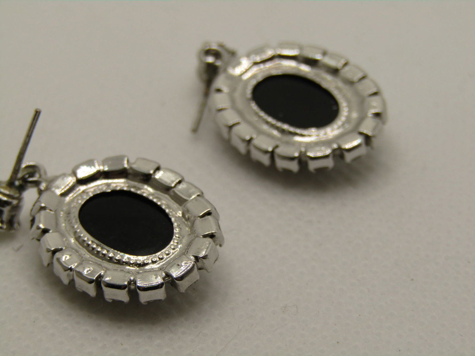 Vintage Rhinestone Hematite Drop Earrings, Art Deco Themed, 1.25" - 4