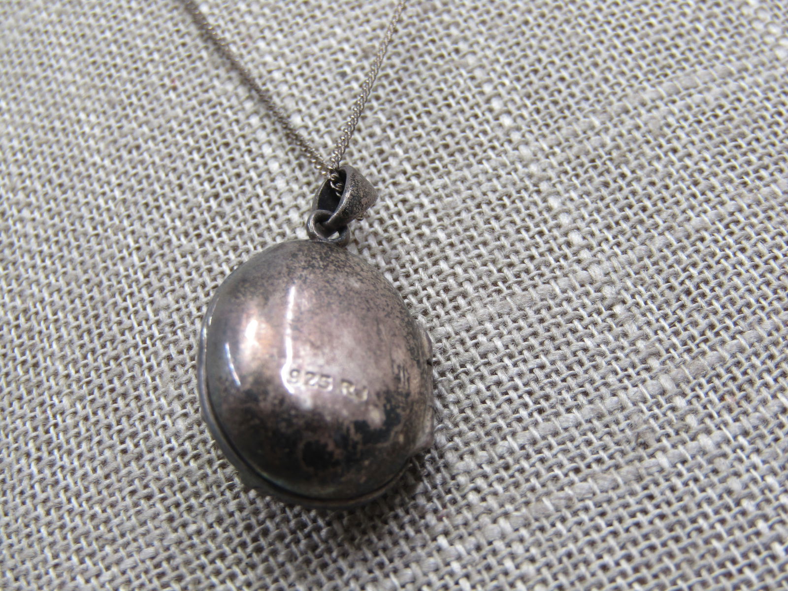 Vintage Sterling Marcasite Blossom Locket Necklace, 19", Signed RJ - 4