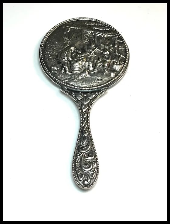 Vintage Denmark Hans Jensen Handheld Handbag Mirror - 2