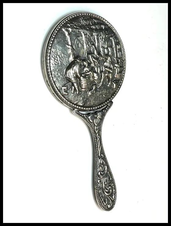 Vintage Denmark Hans Jensen Handheld Handbag Mirror - 3