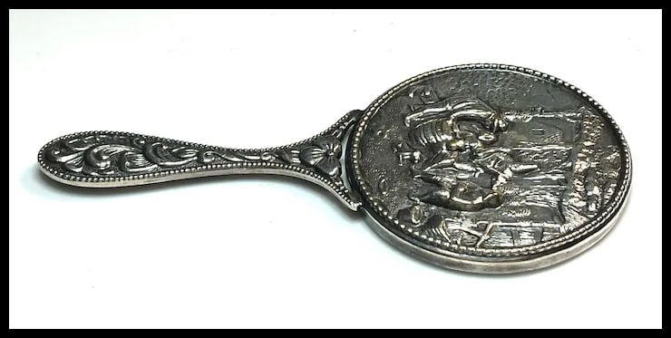 Vintage Denmark Hans Jensen Handheld Handbag Mirror - 4