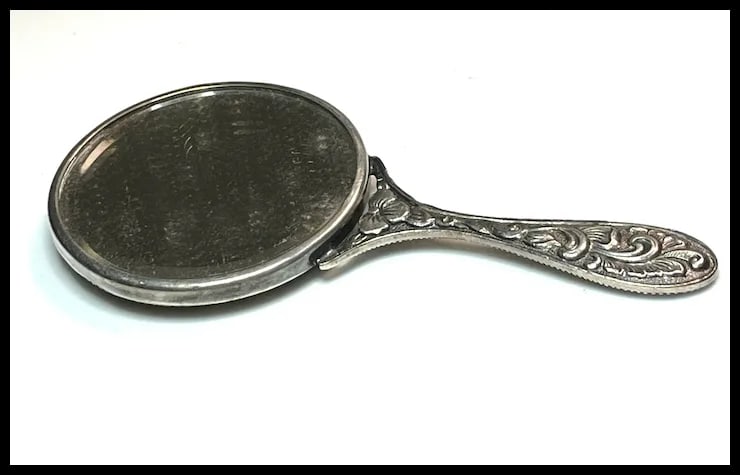 Vintage Denmark Hans Jensen Handheld Handbag Mirror - 9