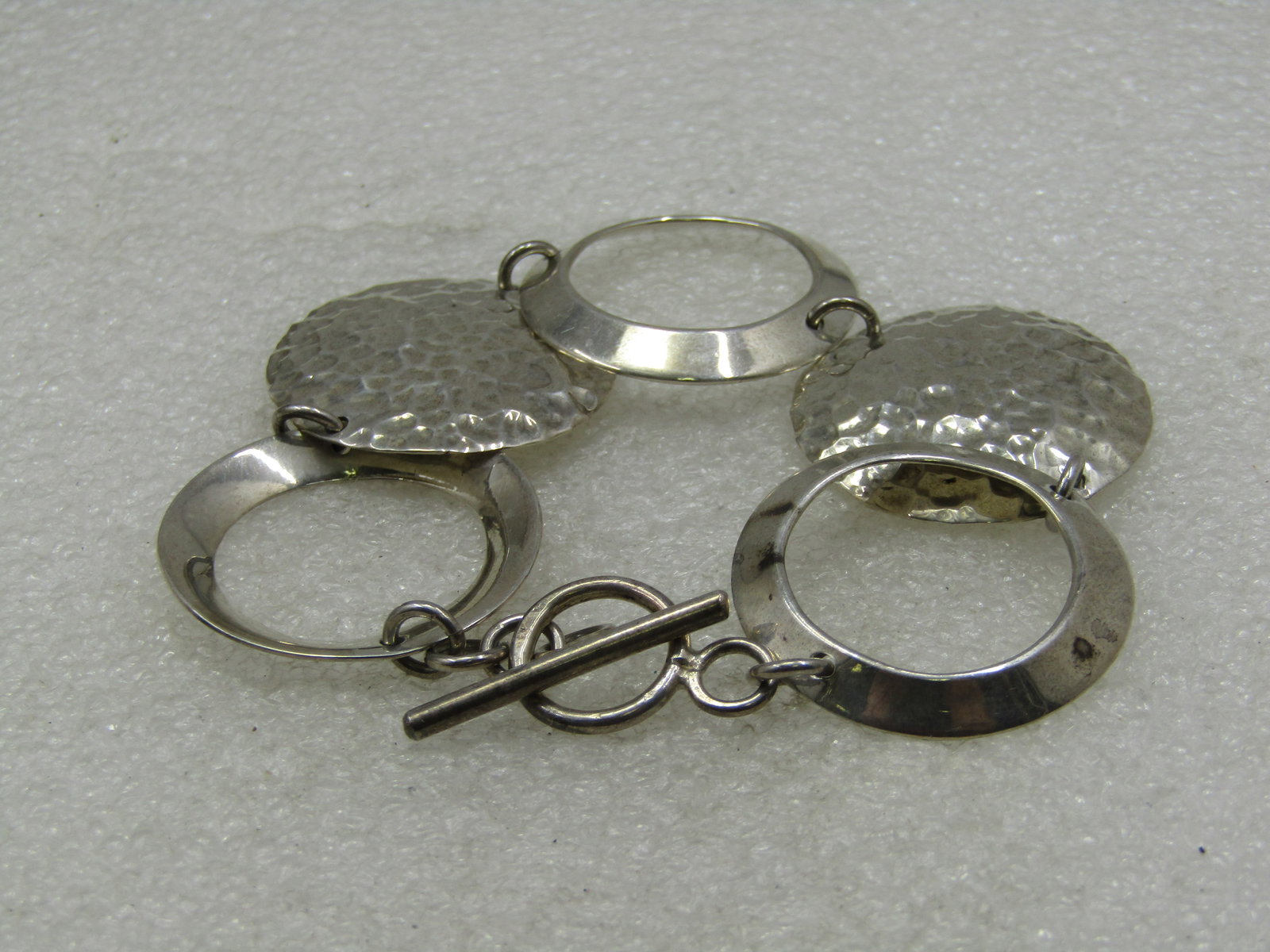 Vintage Sterling Silver Hammered Link Bracelet, 7.25" 1-1/8" wide (1 of 5)