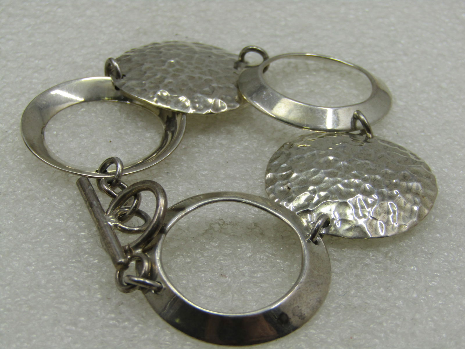 Vintage Sterling Silver Hammered Link Bracelet, 7.25" 1-1/8" wide - 2