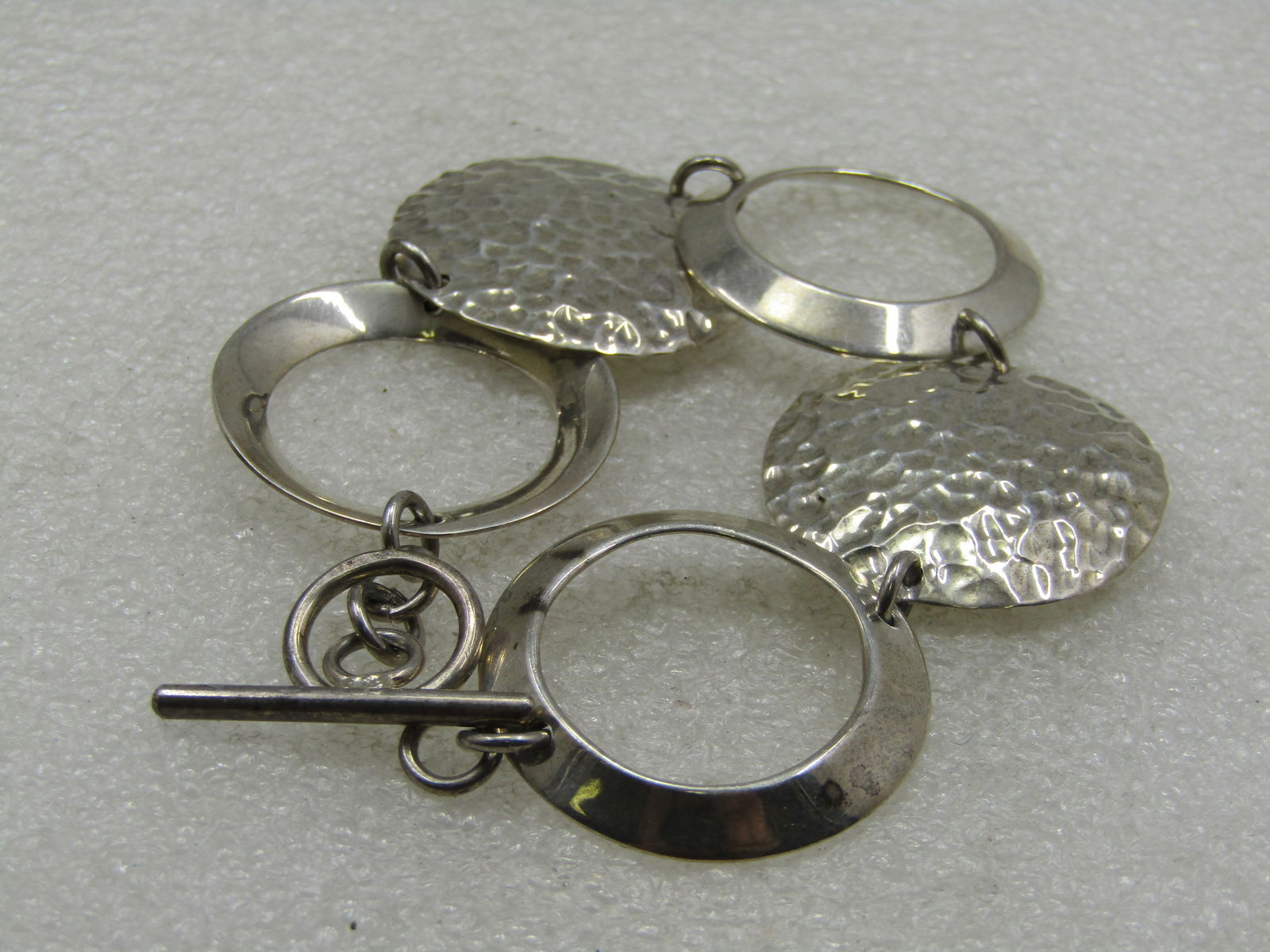 Vintage Sterling Silver Hammered Link Bracelet, 7.25" 1-1/8" wide - 3