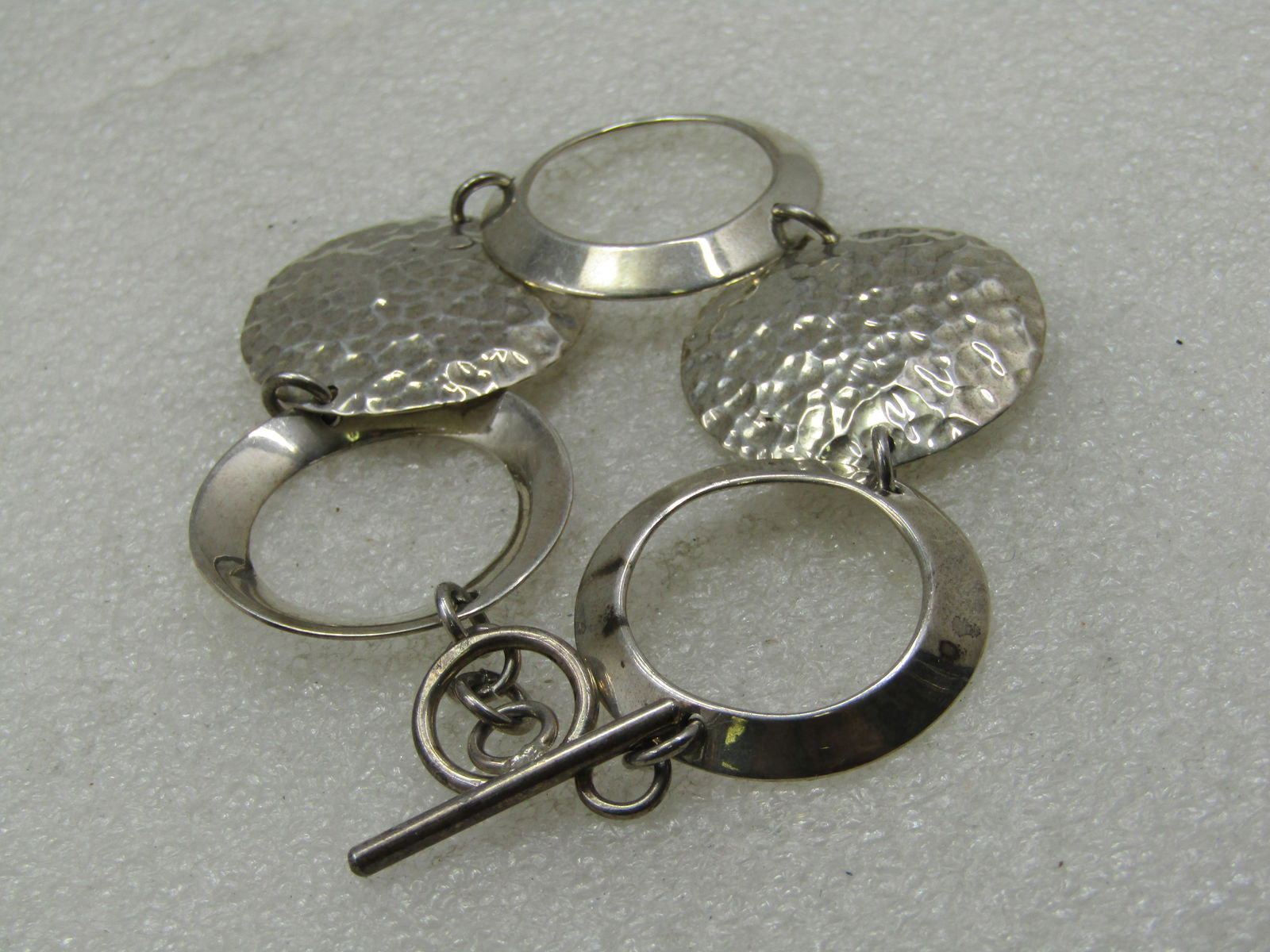 Vintage Sterling Silver Hammered Link Bracelet, 7.25" 1-1/8" wide - 4