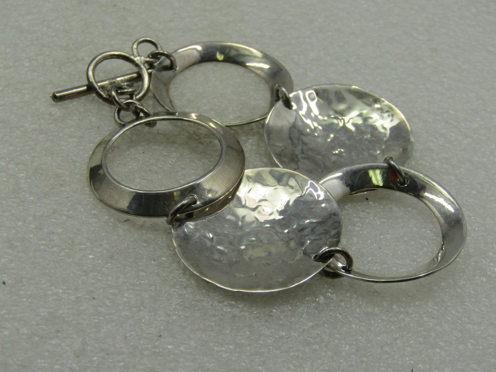 Vintage Sterling Silver Hammered Link Bracelet, 7.25" 1-1/8" wide - 5