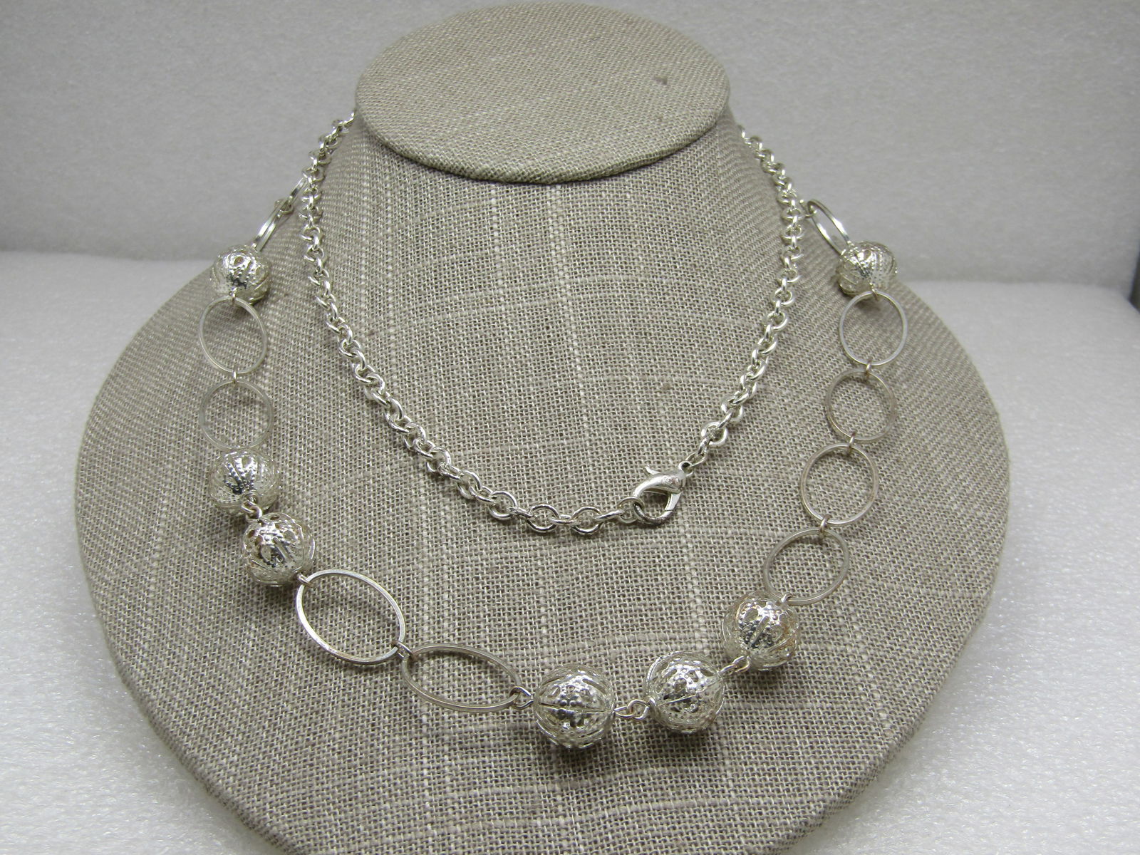 Vintage Filigree Beaded Necklace, 34" Silver Tone - 2