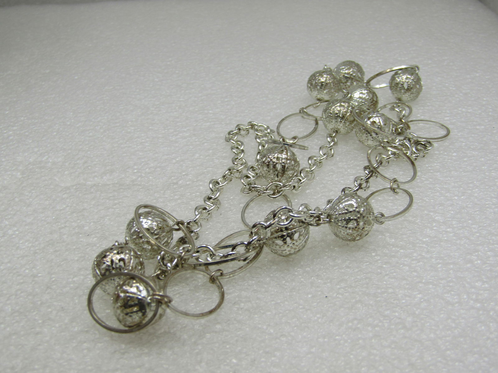 Vintage Filigree Beaded Necklace, 34" Silver Tone - 5