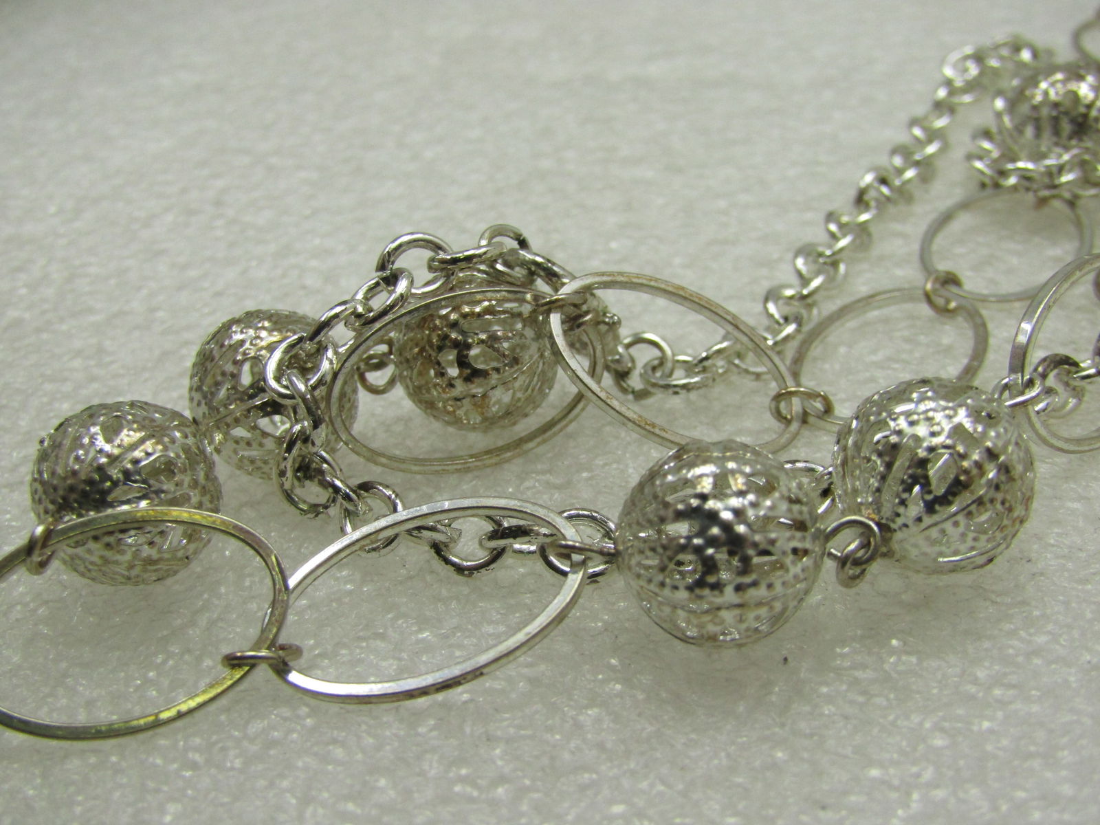 Vintage Filigree Beaded Necklace, 34" Silver Tone - 6