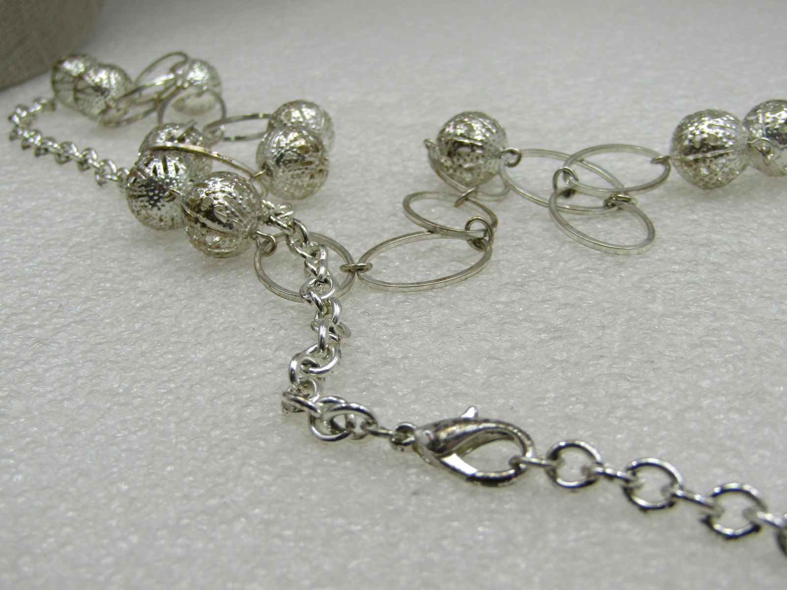 Vintage Filigree Beaded Necklace, 34" Silver Tone - 7