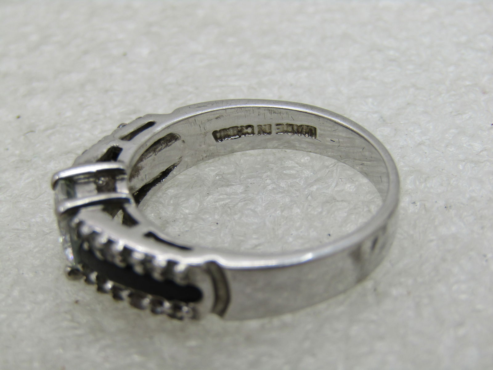 Silver Plated CZ Black & Clear Ring, Sz. 10.5. Tiered, 3 Rows - 4