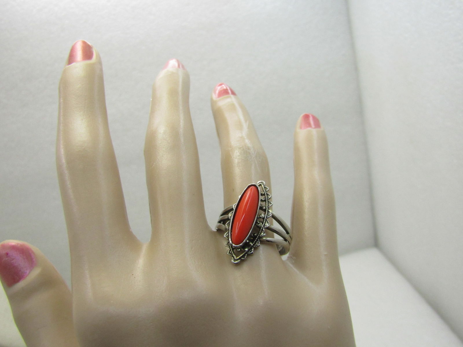 Southwestern Faux Coral Ring, Adjustable, Sz. 6-9 - 6