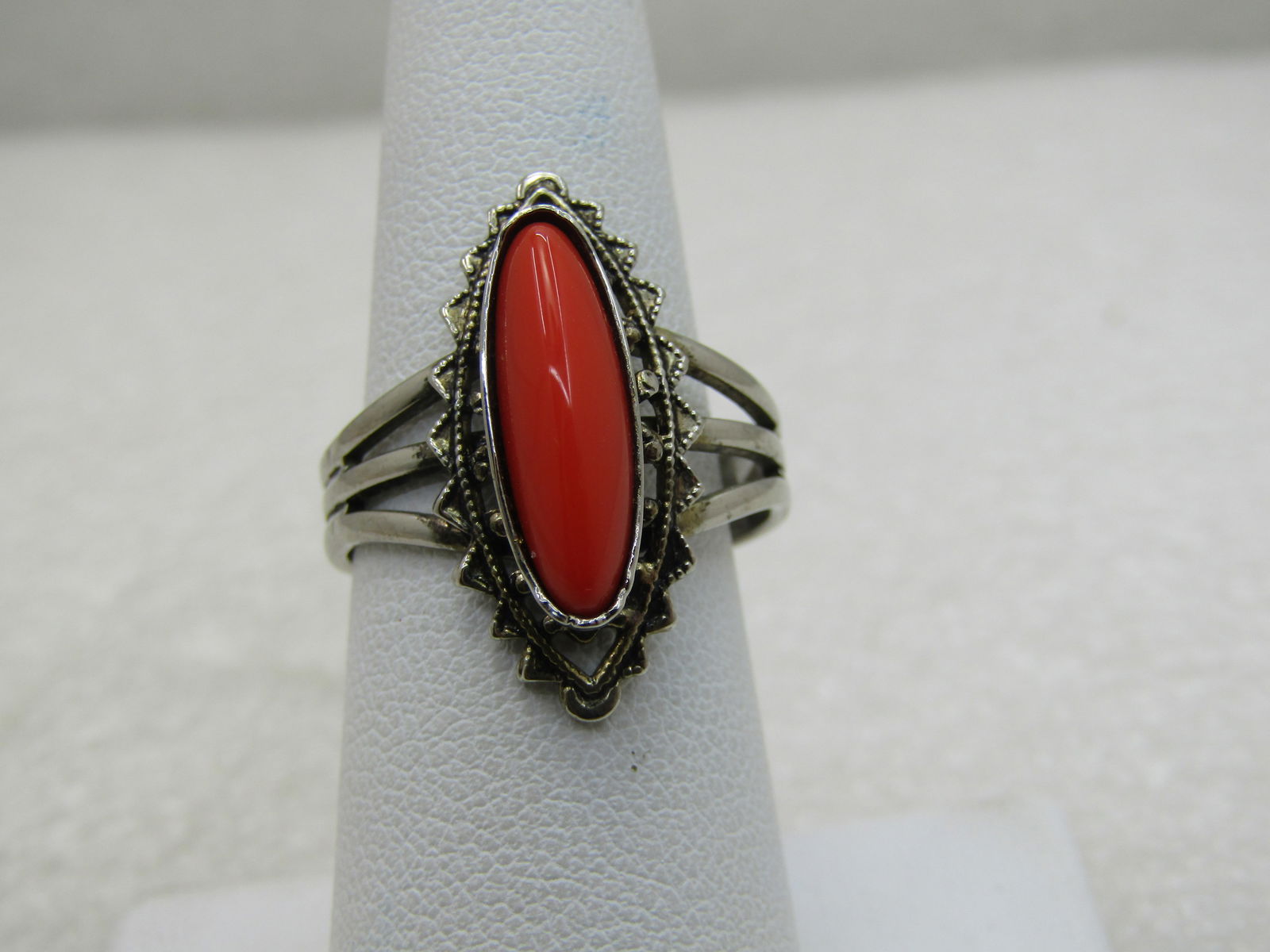 Southwestern Faux Coral Ring, Adjustable, Sz. 6-9 - 7