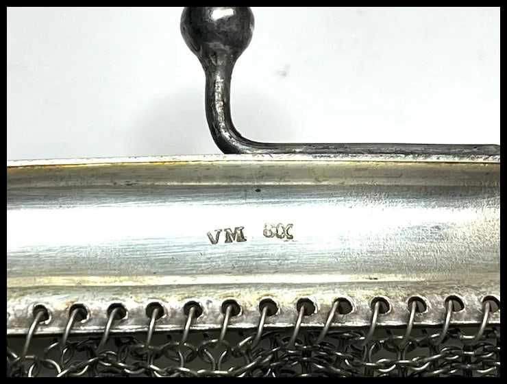 Antique Silver 800 Chainmail/ Mesh Evening Bag/ Purse Signed VM - 10