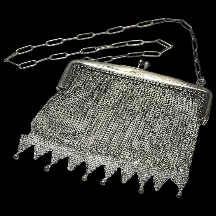 Antique Silver 800 Chainmail/ Mesh Evening Bag/ Purse Signed VM (1 of 10)