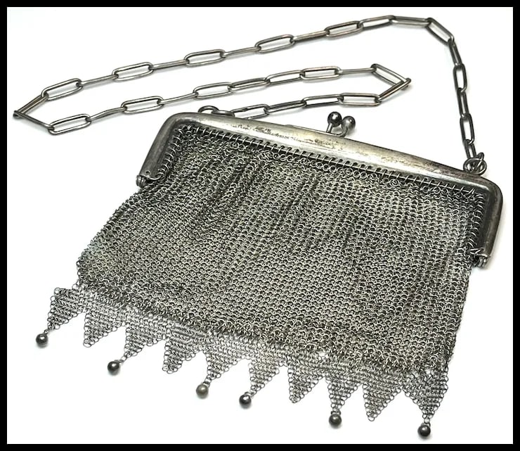 Antique Silver 800 Chainmail/ Mesh Evening Bag/ Purse Signed VM - 2