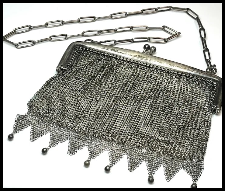 Antique Silver 800 Chainmail/ Mesh Evening Bag/ Purse Signed VM - 3