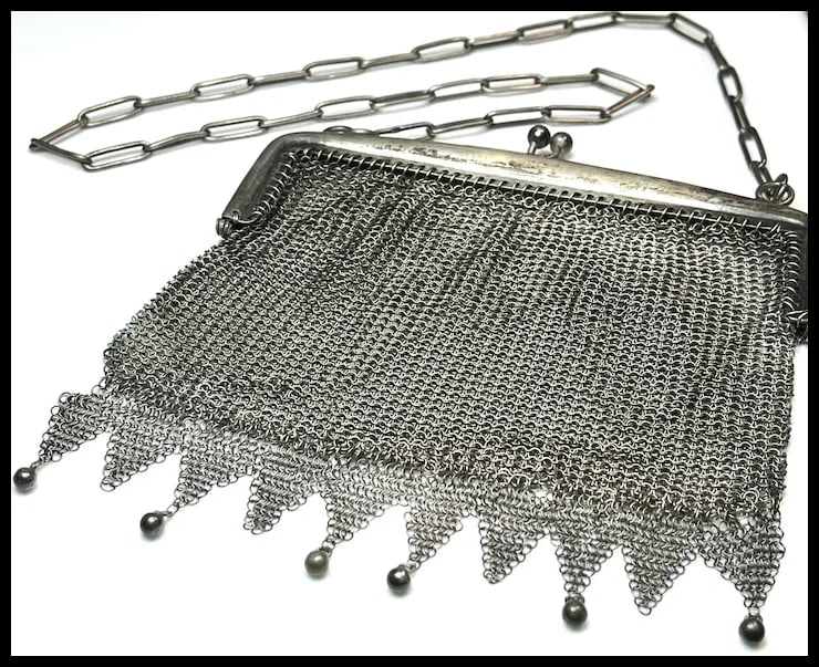 Antique Silver 800 Chainmail/ Mesh Evening Bag/ Purse Signed VM - 5