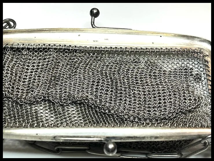 Antique Silver 800 Chainmail/ Mesh Evening Bag/ Purse Signed VM - 7