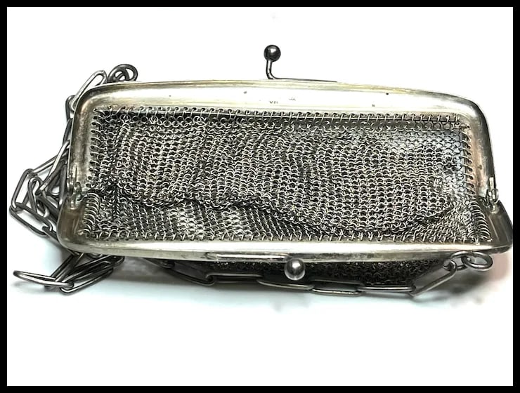 Antique Silver 800 Chainmail/ Mesh Evening Bag/ Purse Signed VM - 8