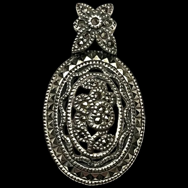 Vintage Sterling Silver Marcasite Pendant (1 of 4)