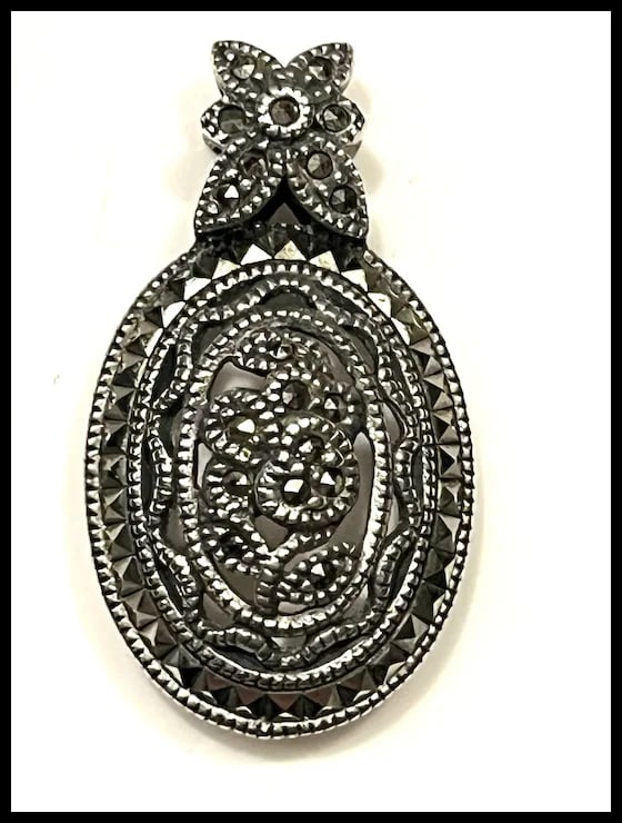 Vintage Sterling Silver Marcasite Pendant - 2