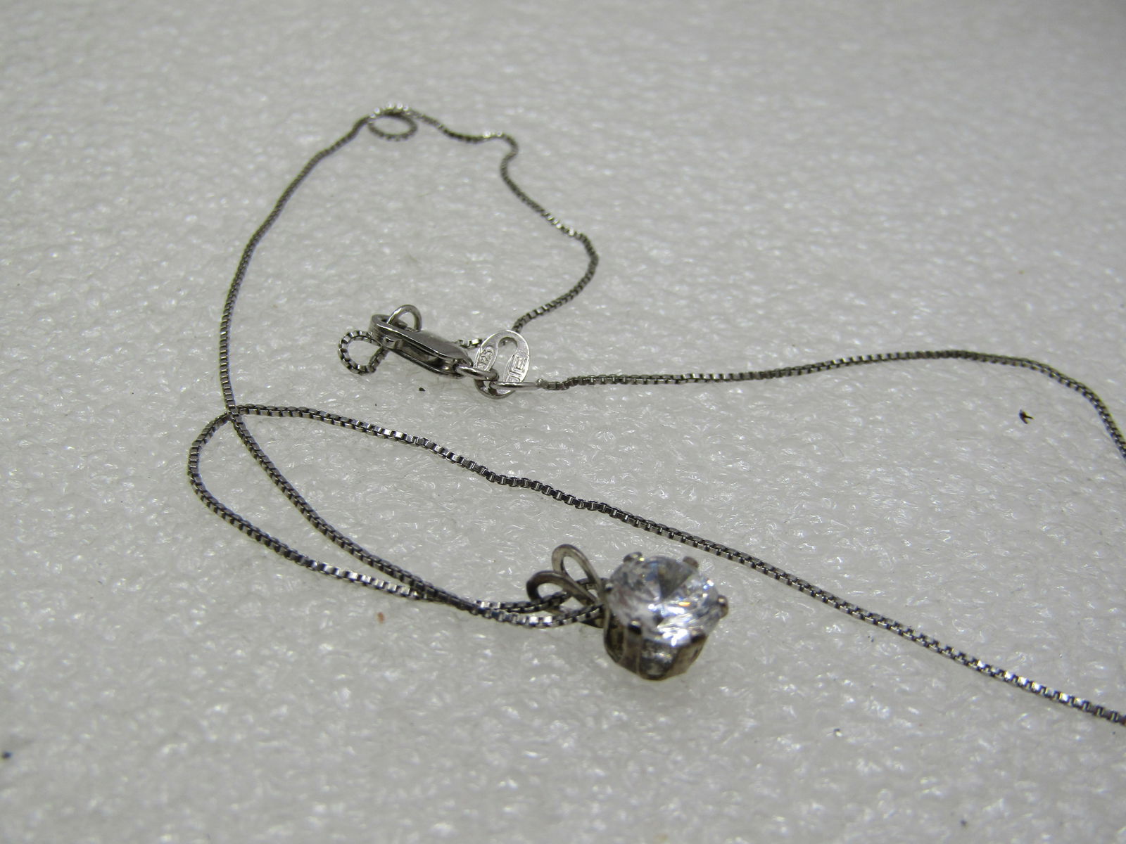 Vintage Sterling CZ Solitaire Necklace, 18" Sigined OTC - 6