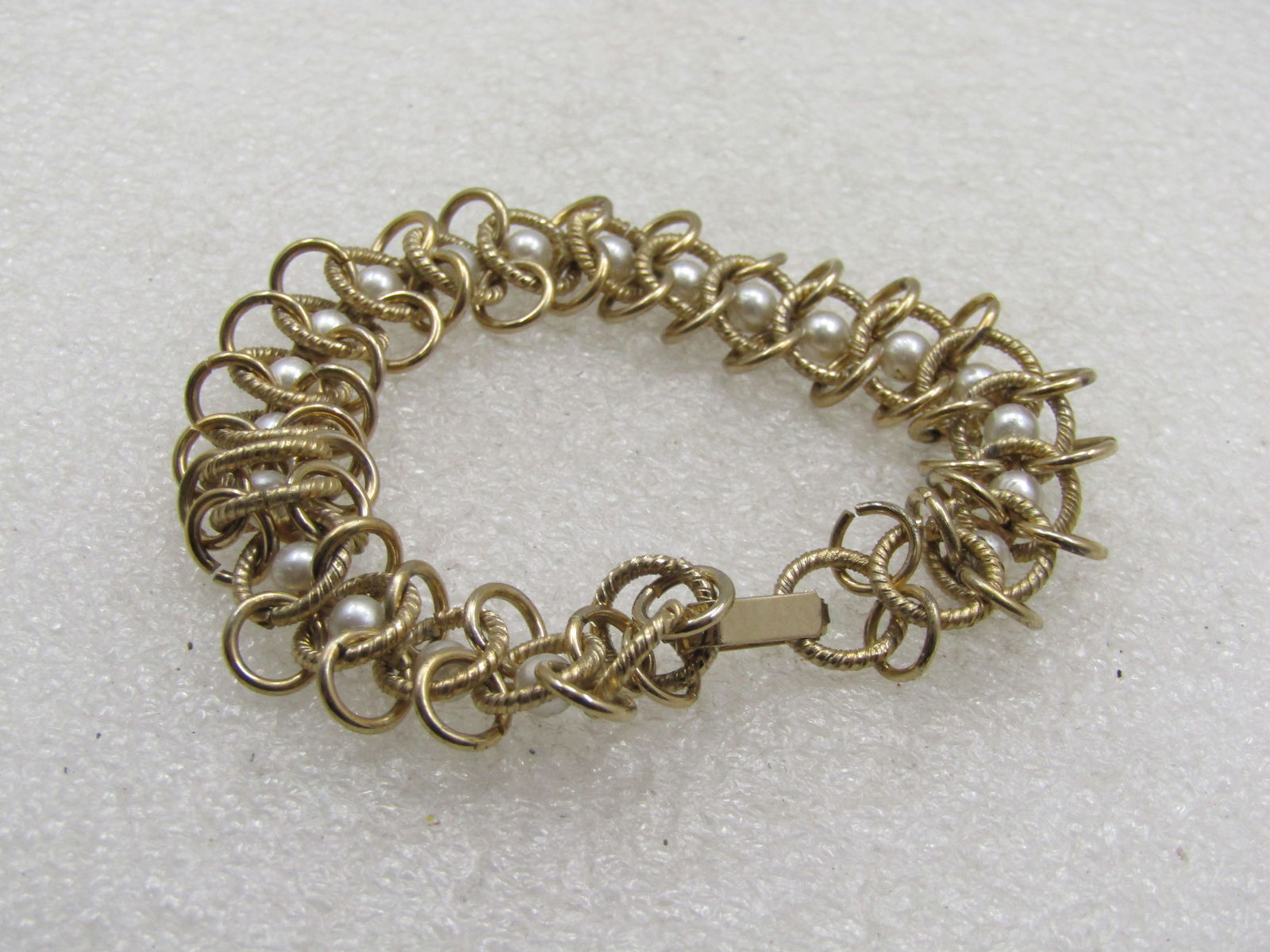 Vintage Faux Pearl Woven Link Bracelet, 6.75" - 4